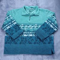 Front view of fleece showing pattern and half-zip collar