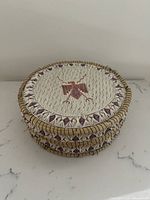 Top view showing Thunderbird motif and quillwork pattern