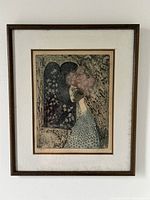 Front view of framed linocut print
