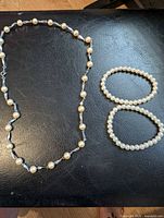 Faux pearl station necklace and two stretch pearl bracelets