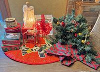 Group shot of all décor items, fabrics, tins, lights
