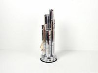full view of chrome 5-tube coin sorter bank on base