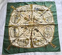 Full view of Hermès silk scarf showing entire design and border