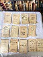 All 13 Reclam paperbacks laid out showing uniform cream covers and titles
