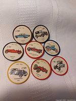 All eight Jell-O Wheels tokens displayed on cloth
