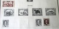 Album page showing multiple Iraq stamps mounted