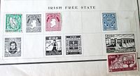Overall view of album page with nine Irish Free State stamps in place