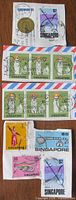 Composite view showing entire group of ten Singapore stamps