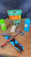 Full lot: glider, puzzle pouch, two bubble bottles, two chalk sticks