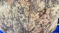 close-up of toile scenic tapestry fabric on cushion front