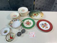 Group shot of all plates, bowls, dish and salt cellars