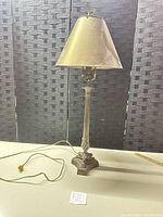 Full view of lamp with shade, cord visible