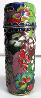 Full view of cloisonné toothpick holder showing floral enamel decoration
