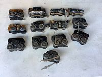 Group shot of all 13 wheel truck assemblies