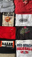 All eight T-shirts arranged to show front graphics and colors