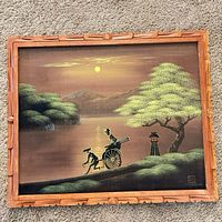 Full view of framed Japanese watercolor on silk