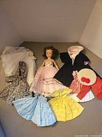 Group shot showing doll and all clothing pieces
