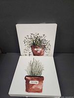 Two square herb canvas prints, rosemary front, thyme rear
