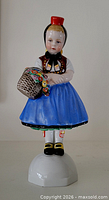 Front view of porcelain girl figurine showing full costume and basket