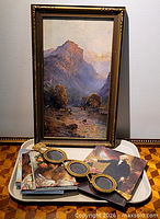Full lot with framed print, triple frame and books