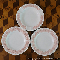 Three Wedgwood Queensware plates, overall view