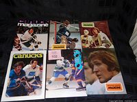 Front covers of all six 1970s Vancouver Canucks magazines laid out