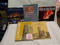 Five history books standing on white cloth, front covers visible