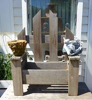 Full view of wood planter bench with both planters placed on top