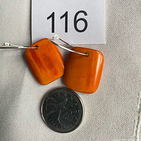 Front view showing both orange yak bone drops with sterling ear wires and scale coin