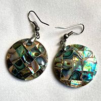 Front view of abalone checkerboard earrings