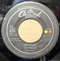 Close-up of A-side label showing title, artist, catalogue number and condition