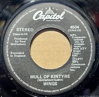 A-side label showing "Mull Of Kintyre" Capitol 4504