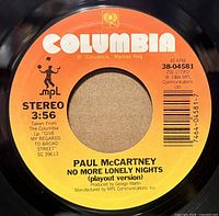 Close-up of Columbia orange/yellow label showing catalog number 38-04581 and song title