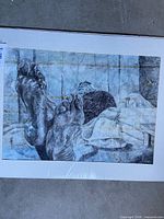 Full view of charcoal and paint artwork depicting feet