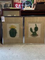 Both framed cactus etchings side by side