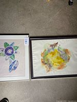 Both framed lithographs side by side on floor