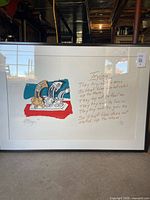 Full view of framed serigraph Trying with abstract imagery and text
