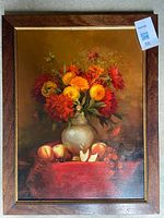 Full framed oil painting showing entire still life scene