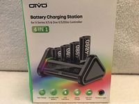Front of retail box showing charger and batteries