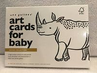 Front of sealed Wee Gallery Safari Art Cards box showing product name and illustrated rhino