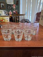 All eight shot glasses arranged on tabletop