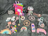 All items laid out on grey background