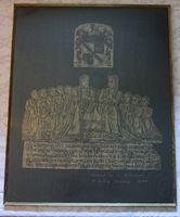 Full view of framed brass rubbing artwork