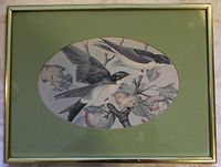 Front view of framed bird print showing artwork, mat and frame