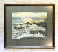Front view of framed watercolor seascape