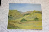 Full view of the unframed oil painting showing entire composition and canvas edges