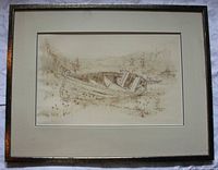 Front view of framed drawing showing artwork, mat and frame