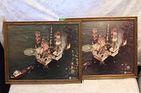 Pair of framed offshore oil rig prints front view