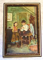 Full view of framed oil painting showing subject and frame