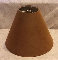 Full view of lampshade showing color, material, shape, and fitter